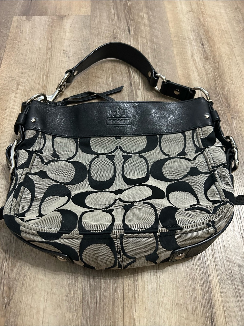 Coach Signature Shoulder Bag in Black and Gray